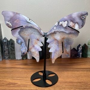 Blue Flower Agate Butterfly With Stand